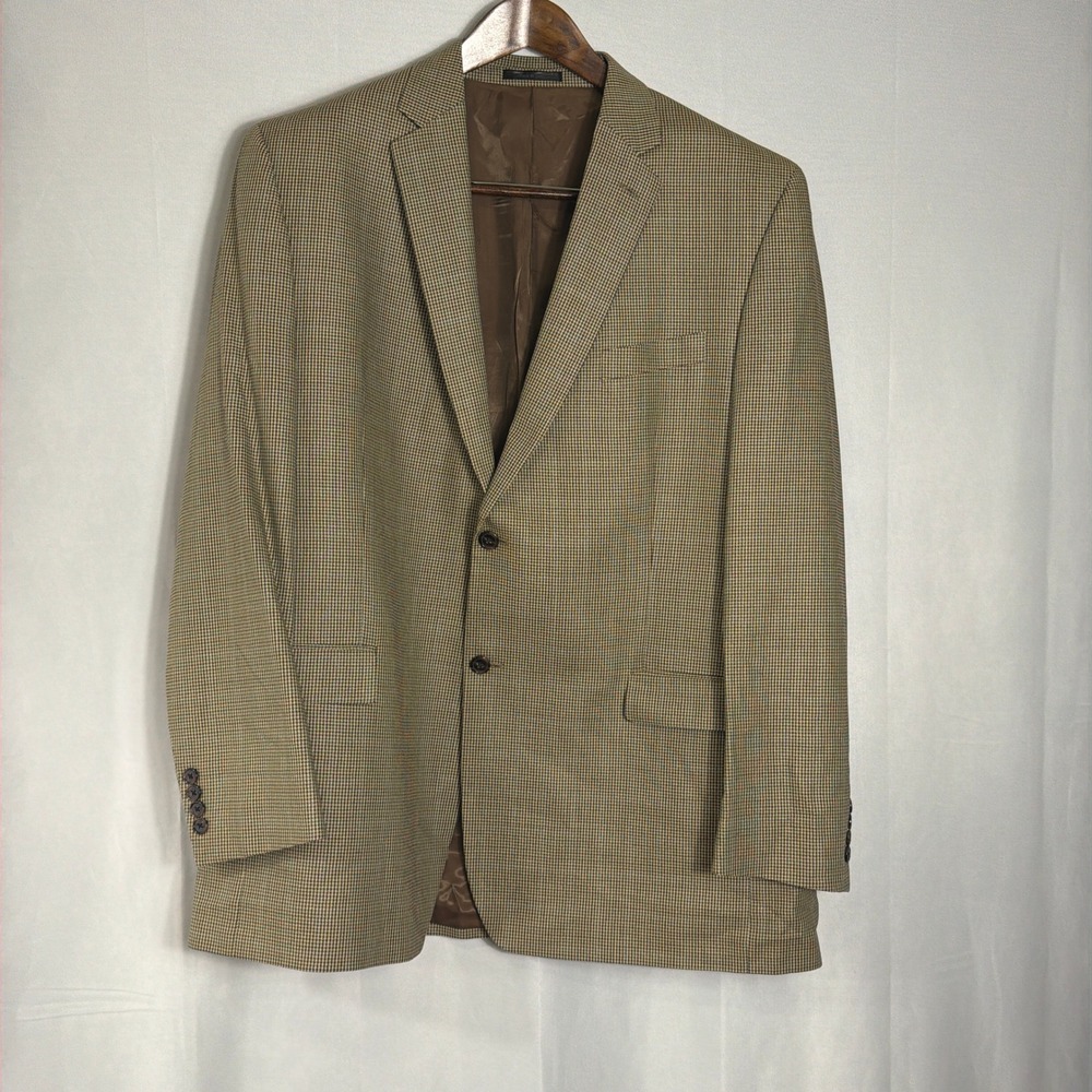 Lauren Ralph Lauren Blazer Silk Wool Houndstooth Windowpane Brown Mens 46 L